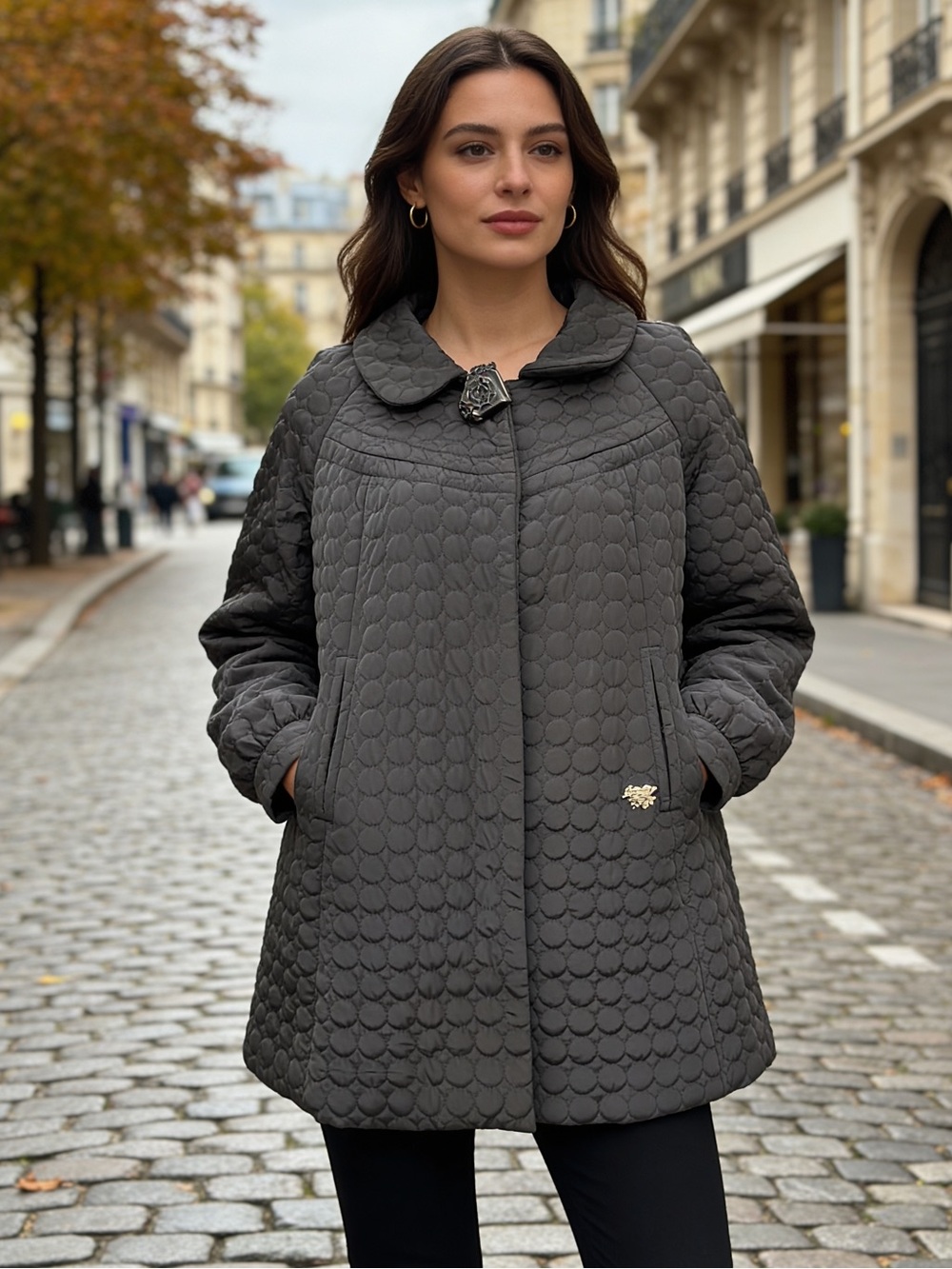 Betsey Johnson Black Quilted Coat Jacket Bow Back Heart Button Size S